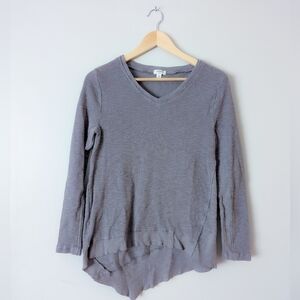 Dylan Grey Waffle Knit Asymmetrical Long Sleeve Shirt